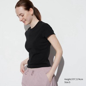 Uniqlo Mini Women T-Shirts Black US | ILAW-90435