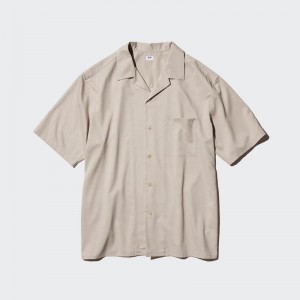 Uniqlo Modal Cotton Blend (Open Collar) Men Short Sleeve Shirts Beige US | MFQP-61752