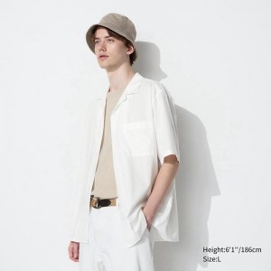 Uniqlo Modal Cotton Blend (Open Collar) Men Short Sleeve Shirts White US | VEBU-29034