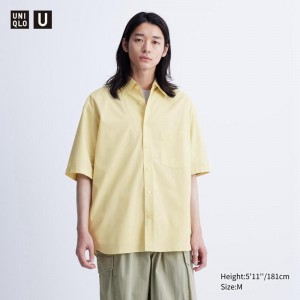 Uniqlo Oversized Half Sleeve Men Shirts Yellow US | LHDI-76392