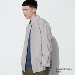 Uniqlo Oxford (Regular Fit) Men Shirts Grey US | FGLC-26395