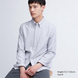 Uniqlo Oxford (Stripe, Slim Fit) Men Shirts Grey US | DHBQ-49103