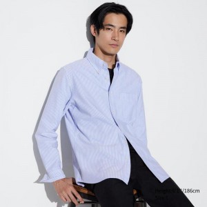 Uniqlo Oxford (Stripe, Slim Fit) Men Shirts Blue US | LTRG-72453