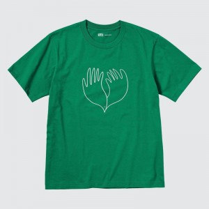 Uniqlo PEACE FOR ALL Graphic (Christophe Lemaire) Men T-Shirt Green US | ZGKM-25763