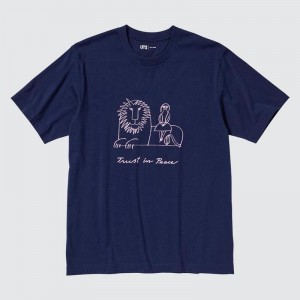 Uniqlo PEACE FOR ALL Graphic (Lisa Larson) Men T-Shirt Navy US | TRAF-13658