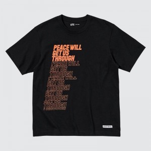 Uniqlo PEACE FOR ALL Graphic (Shingo Kunieda) Men T-Shirt Black US | QFYV-34209