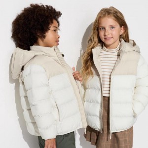 Uniqlo PUFFERTECH Washable (Colour Block) Kids' Parka Off White US | YPCV-82439