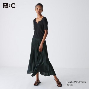 Uniqlo Pleated (Dots) Women Skirts Black US | QVCE-97562