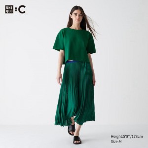 Uniqlo Pleated (Dots) Women Skirts Green US | GJLN-61879