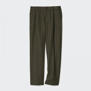 Uniqlo Pleated Wide (Brushed Jersey) Men Trousers Brown US | YFEZ-78243