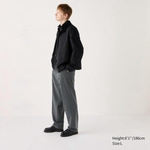 Uniqlo Pleated Wide (Long) Men Trousers Grey US | WXQT-02485