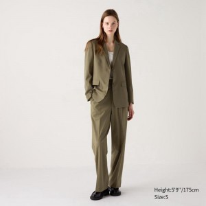 Uniqlo Pleated Wide (Long) Women Trousers Olive US | CZIY-08936