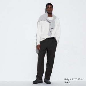 Uniqlo Pleated Wide Men Trousers Black US | YABX-64308