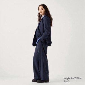 Uniqlo Pleated Wide (Striped) Women Trousers Navy US | DEBG-73596