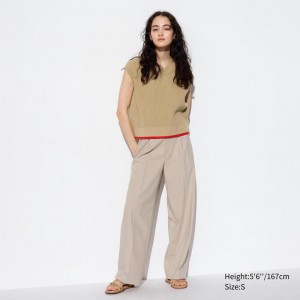 Uniqlo Pleated Wide Women Trousers Beige US | PKDS-23458