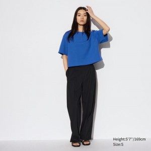 Uniqlo Pleated Wide Women Trousers Black US | CVSK-27354