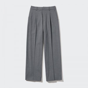 Uniqlo Pleated Wide Women Trousers Grey US | BAEM-86701