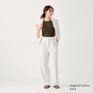 Uniqlo Pleated Wide Women Trousers White US | YMTK-63428