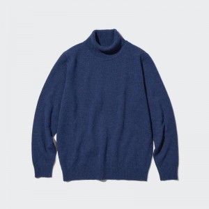 Uniqlo Premium Lambswool Men Jumper Blue US | EGYB-26485