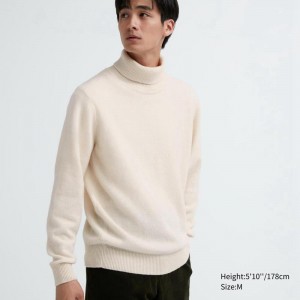 Uniqlo Premium Lambswool Men Jumper Off White US | OHUF-59216