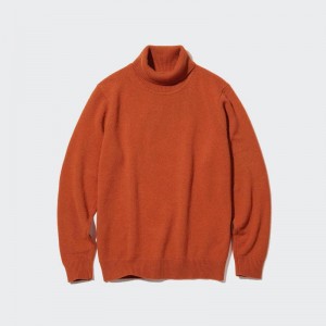 Uniqlo Premium Lambswool Men Jumper Orange US | HLDV-80594