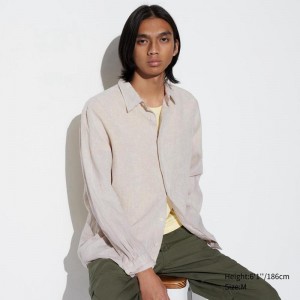 Uniqlo Premium Linen Men Shirts Beige US | NOIZ-79165