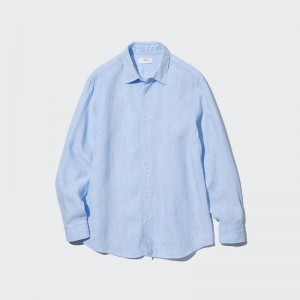 Uniqlo Premium Linen Men Shirts Blue US | VPOR-02683