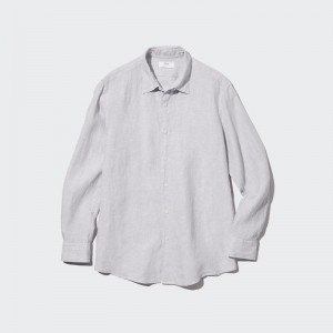 Uniqlo Premium Linen Men Shirts Grey US | DAMP-47019