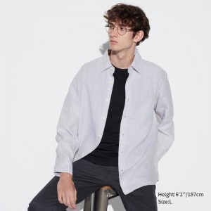 Uniqlo Premium Linen Men Shirts Grey US | IJDX-46809