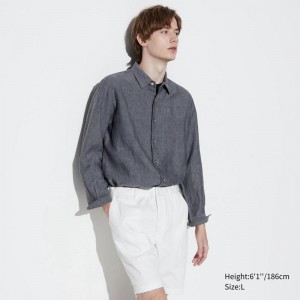 Uniqlo Premium Linen Men Shirts Grey US | RSPG-53207