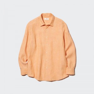 Uniqlo Premium Linen Men Shirts Orange US | JVAL-30827