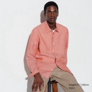 Uniqlo Premium Linen Men Shirts Orange US | LOUN-36189