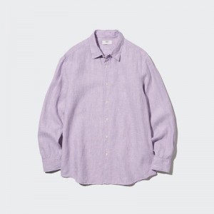 Uniqlo Premium Linen Men Shirts Purple US | OWIC-84275