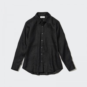 Uniqlo Premium Linen Women Shirts Black US | XAYF-07941