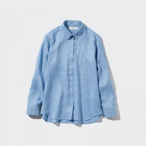 Uniqlo Premium Linen Women Shirts Blue US | LRVI-93174