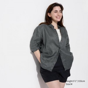 Uniqlo Premium Linen Women Shirts Grey US | QFKJ-07432