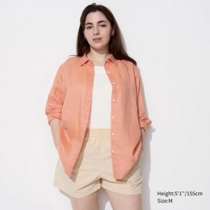 Uniqlo Premium Linen Women Shirts Light Orange US | HGCE-01289