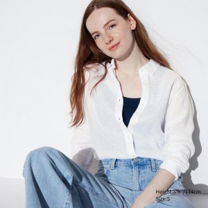 Uniqlo Premium Linen Women Shirts White US | AEHJ-75068