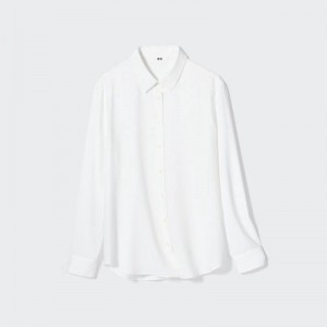 Uniqlo Rayon Long Sleeved Women Blouse White US | YCQE-32187