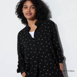 Uniqlo Rayon (Print) Women Blouse Black US | TDFV-85973