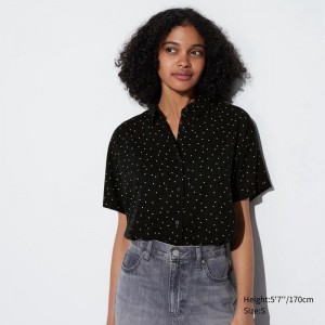 Uniqlo Rayon (Print) Women Blouse Black US | YBHZ-29087