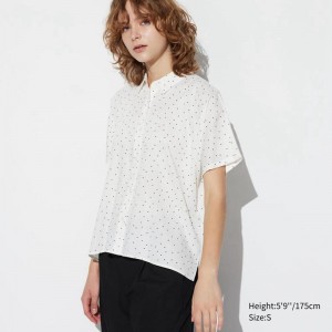 Uniqlo Rayon (Print) Women Blouse Off White US | KWFS-85061