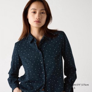 Uniqlo Rayon (Printed) Women Blouse Navy US | OJRI-10235