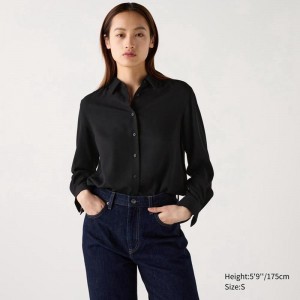 Uniqlo Rayon Women Blouse Black US | MVDO-79426