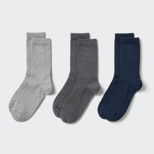 Uniqlo (Ribbed, 3 Pairs) Women Socks Tights Grey US | JAOI-01248