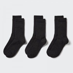 Uniqlo (Ribbed, 3 Pairs) Women Socks Tights Black US | EBYQ-42081