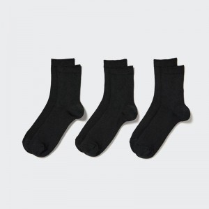 Uniqlo (Ribbed, 3 Pairs) Women Socks Tights Black US | DSHB-39476