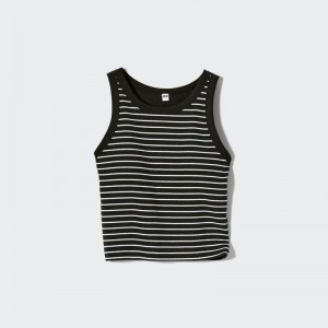 Uniqlo Ribbed Cropped Fit Women Tank Tops Black US | RVUQ-10962