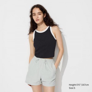 Uniqlo Ribbed Cropped Sleeveless (Ringer) Women Tank Tops Black US | TOHW-40865