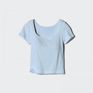 Uniqlo Ribbed Cropped Square Neck Women T-Shirts Blue US | SHLV-59803